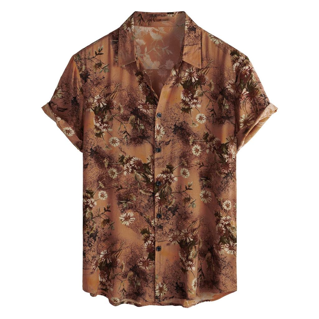Men's Short Sleeved Shirt, Daily Fashion Printed Button Top, Chest Pocket Cardigan