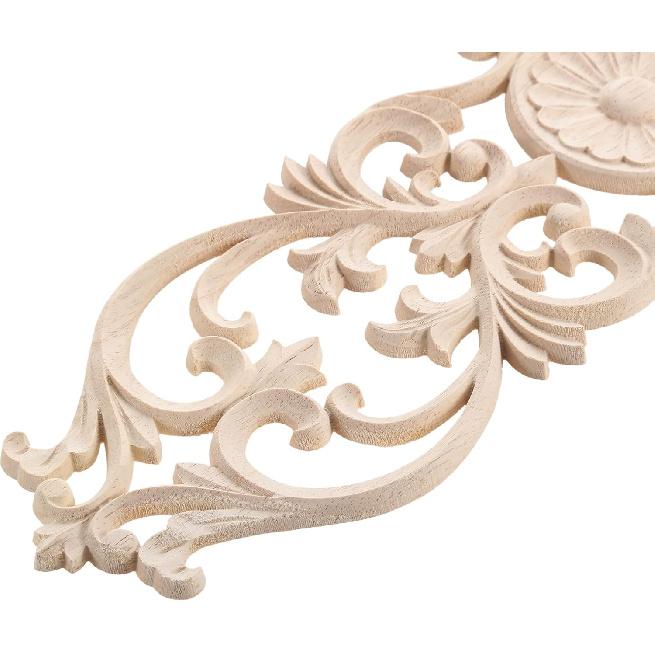 MUXSAM Wood Onlays Appliques, Long Wooden Carved Overlays Furniture Center Carvings Decals for Cabinet Closet Door Wall Dresser DIY Crafts