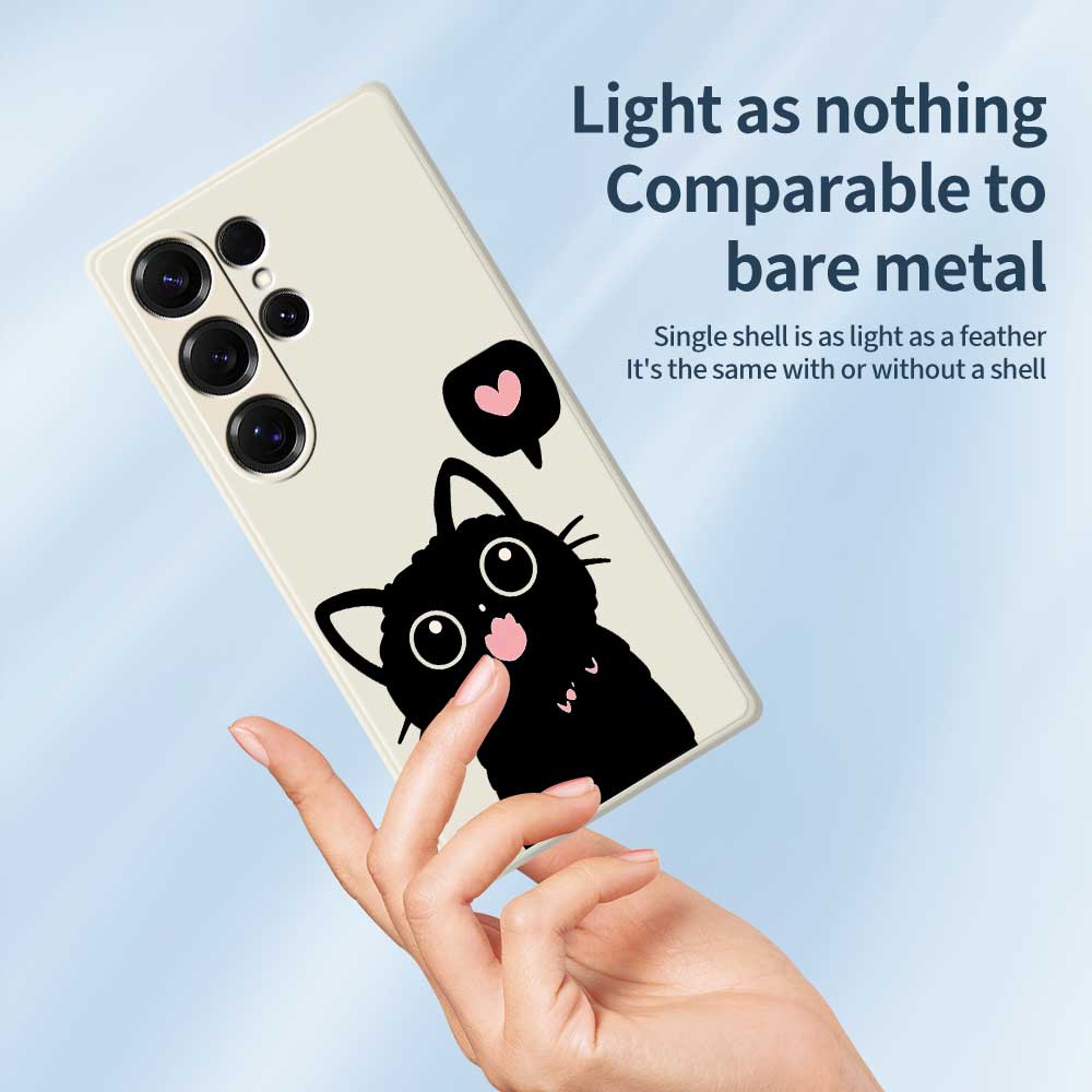 For Samsung Galaxy S25 Ultra Case Love Black Cat Pattern Printing Straight Edge TPU Phone Back Cover