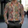Men Collared Shirt Multicolor Vintage Paisley Diamond Floral Print Long Sleeve Button Down Top