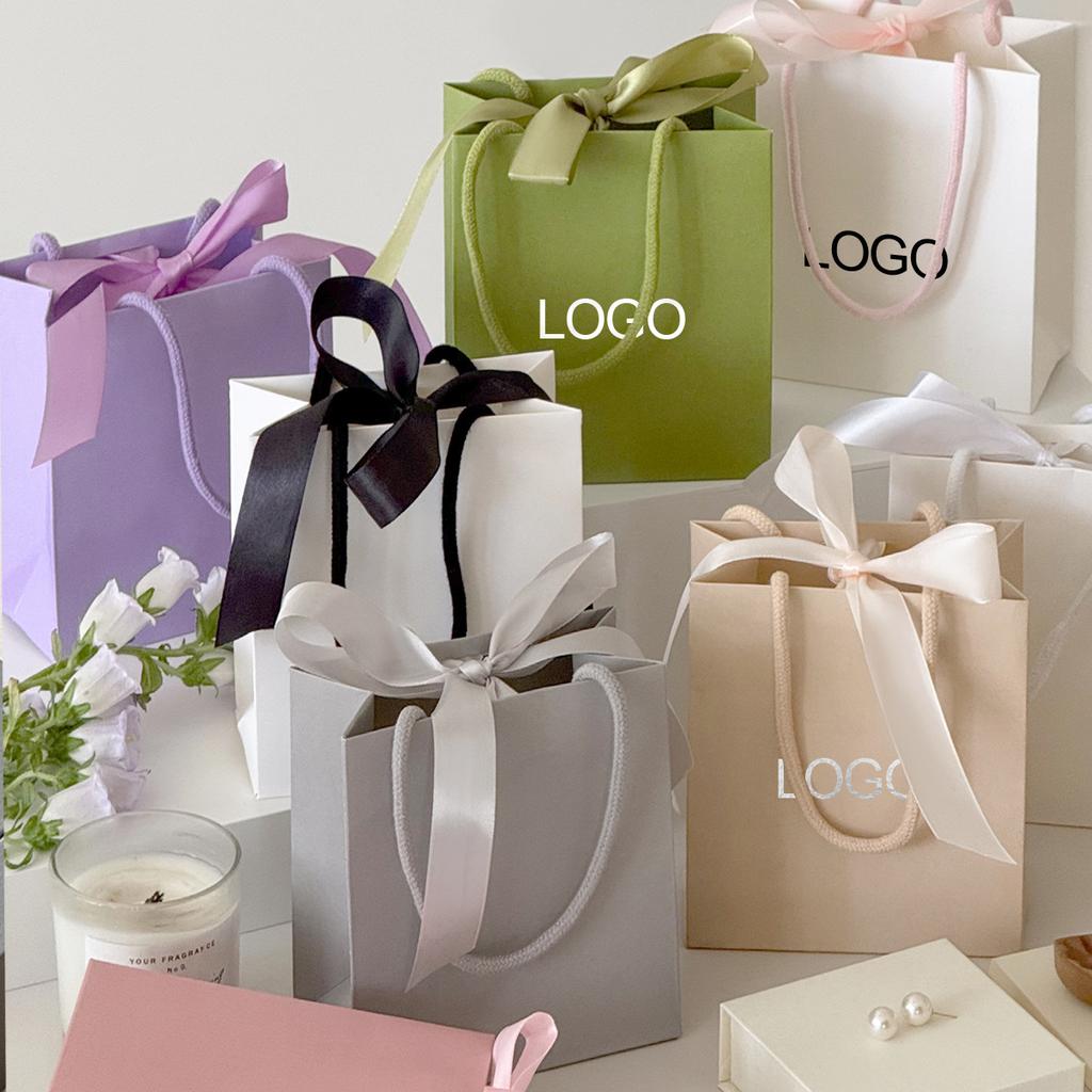 Small Business Accept Art Paper Material Luxury Gift Paper Bag Green Color Bows Handle Custom Paper Bag With Personal Logo Print