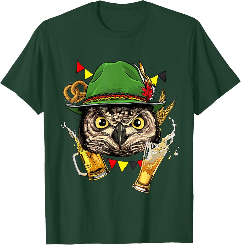 Owl Oktoberfest Beer Mug Bavarian Festival Graphic Tee Casual Cotton Short Sleeve T-Shirt