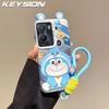 KEYSION Cute Ear Cartoon Case for VIVO Y16 Y02S with Lanyard Soft Silicone+PC Shockproof Phone Back Cover for VIVO Y02S Y16