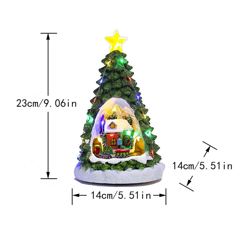 Christmas Tree Glowing House Music Ornament Adults Kids Rotating Train Winter Scene House for Home Table Office Holiday Decor