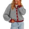 Cardigan lavorato a maglia a righe da donna con scollo rotondo, maglione casual a cappotto