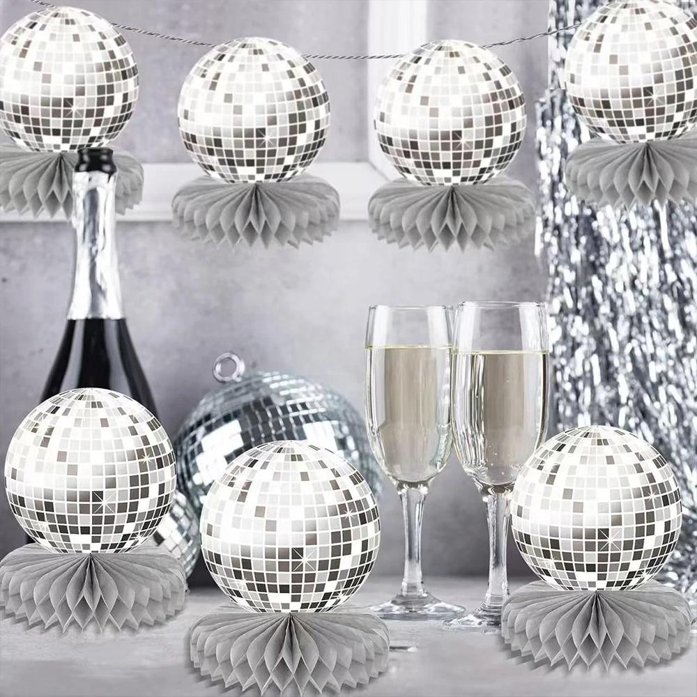 Runtow 6Pcs Disco Ball Honeycomb Decor, Wedding Birthday Party Glitter Desk Decorations ,Baby Shower Party Decoration