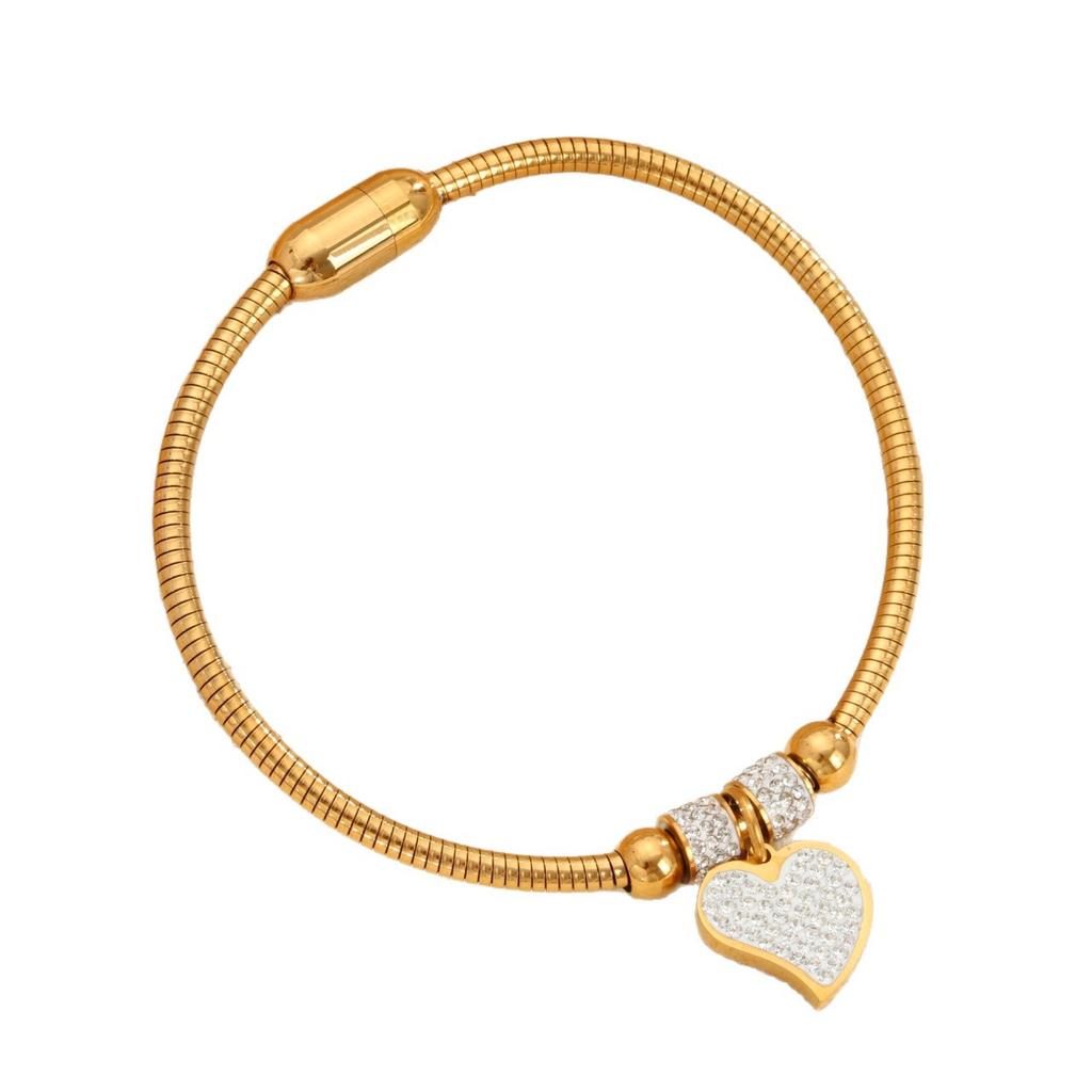 New European American-style Versatile Personalized Women's Stainless Steel Heart-Shaped Pendant Charm Bracelet Magnetic Chic 18K