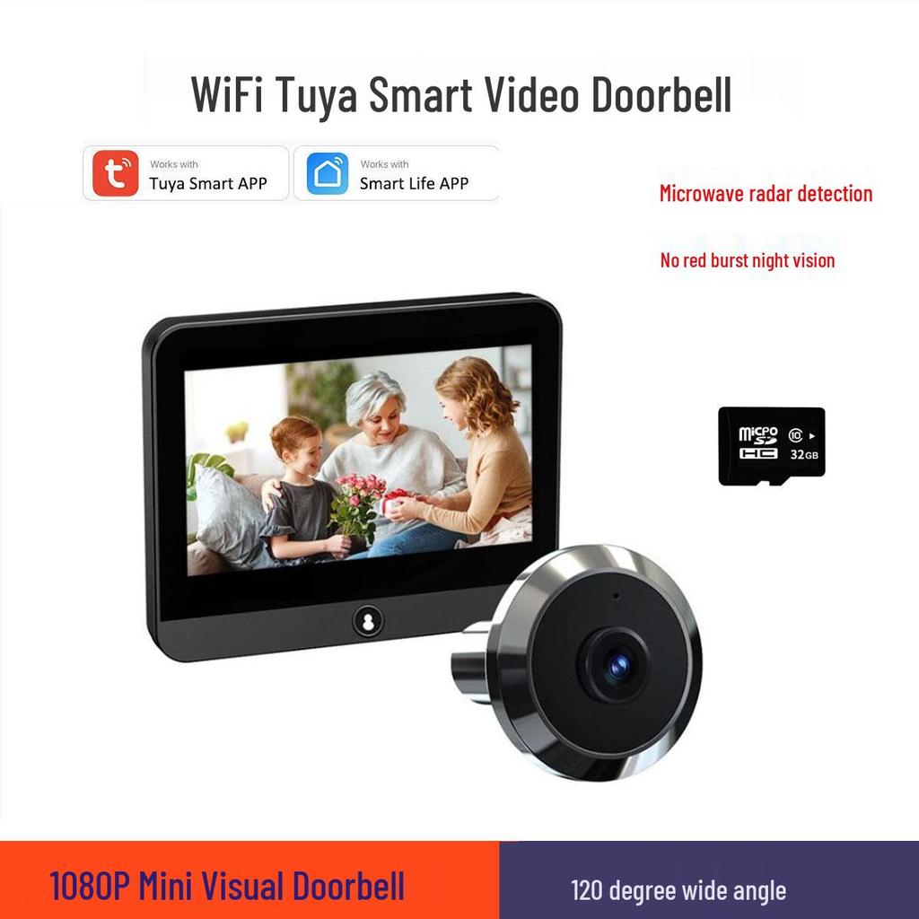 Tuya Smart WiFi Electronic Peephole Doorbell: Wireless Graffiti Camera with Remote Control.