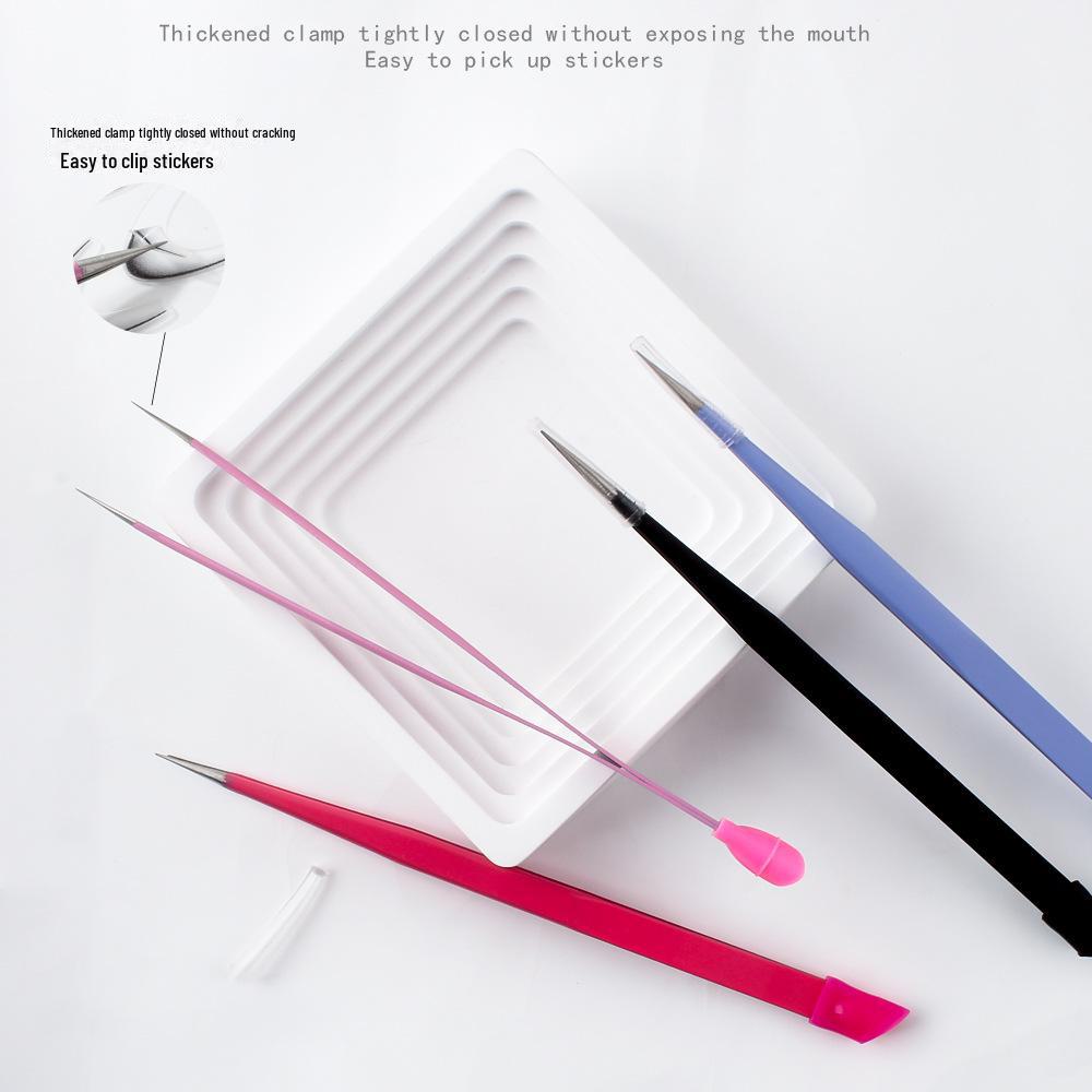 Double-Headed Multifunctional Nail Art Tweezers with Silicone Press Stick and Straight Head for Embossed Stickers and Jewelry Clippers.