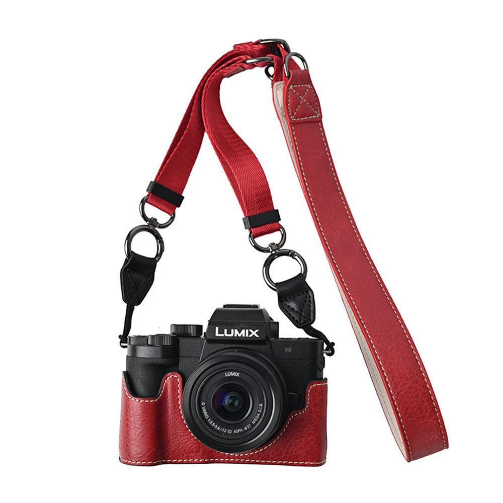 

Получехол для камеры из ПУ кожи личи для Panasonic Lumix G100K, открывающийся снизу, с магнитной крышкой и ремешком красный