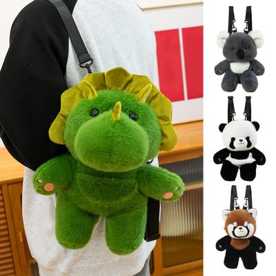 Wearable Plush Animal Backpack Realistic Panda Raccoon Stuffed Toy Soft Zoo Themed Gift for Children