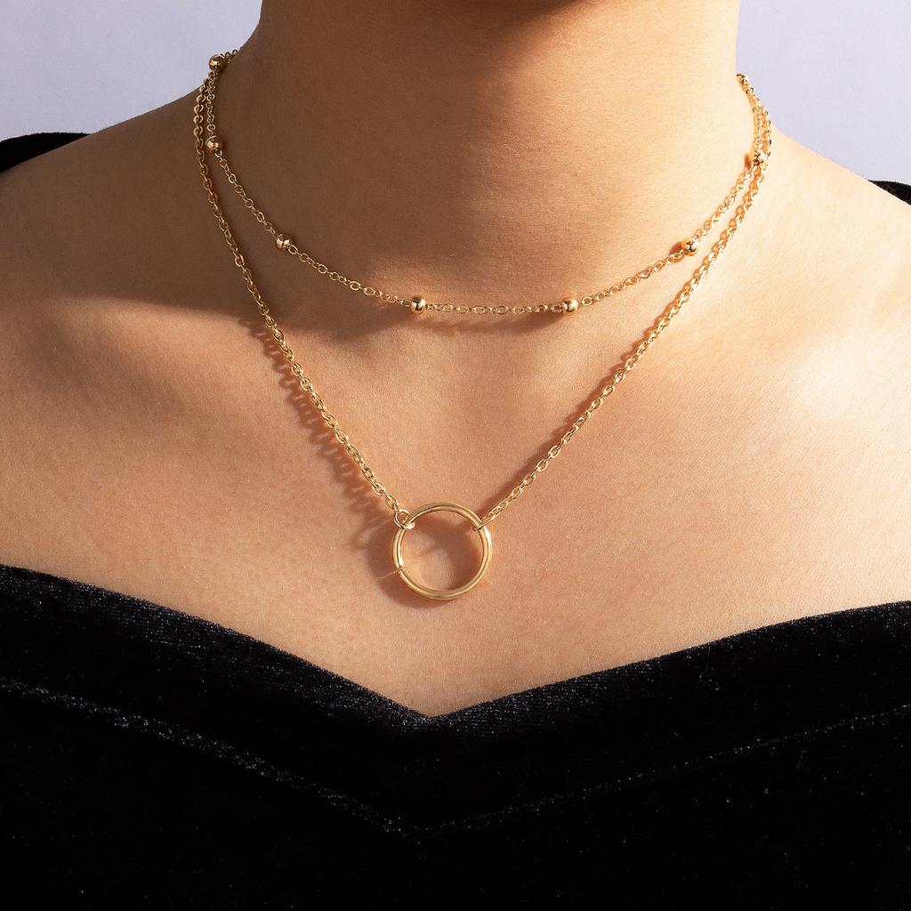 New necklace, simple and fashionable circle geometric multi-layer ins cold wind women's collarbone chain