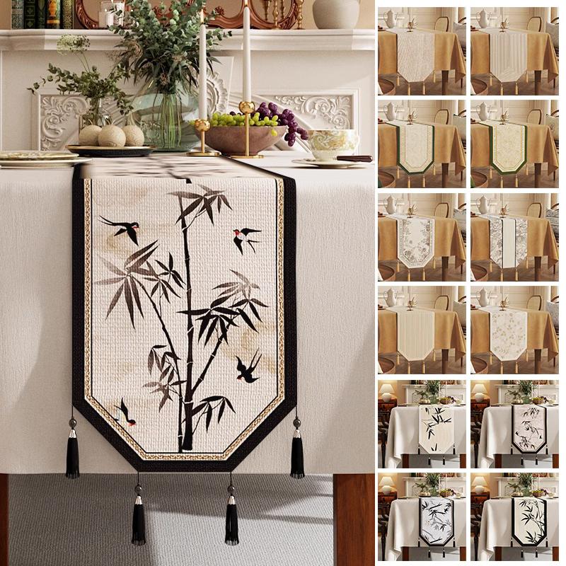 Cotton And Linen Tea Table Mat Tassel Lace Cover Chinese Traditional Table Runner Home Decor TV Cabinet Table Runners