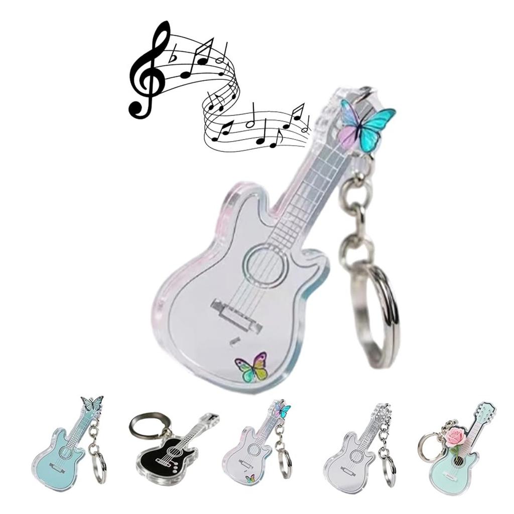 Beautiful Guitar Keychain Charm, Acrylic Guitar - Shaped Keychain, 2D Cute Rose Guitar Key Chain, Ideal For Music Lovers.