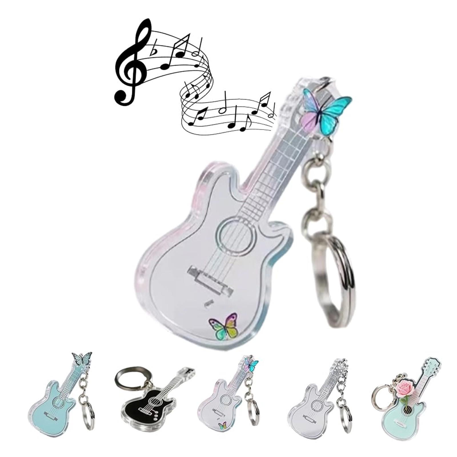 

Красивый брелок-подвеска для гитары, акриловый брелок в форме гитары, милый 2D брелок для ключей с гитарой и розой, идеально подходит для любителей музыки. One Size