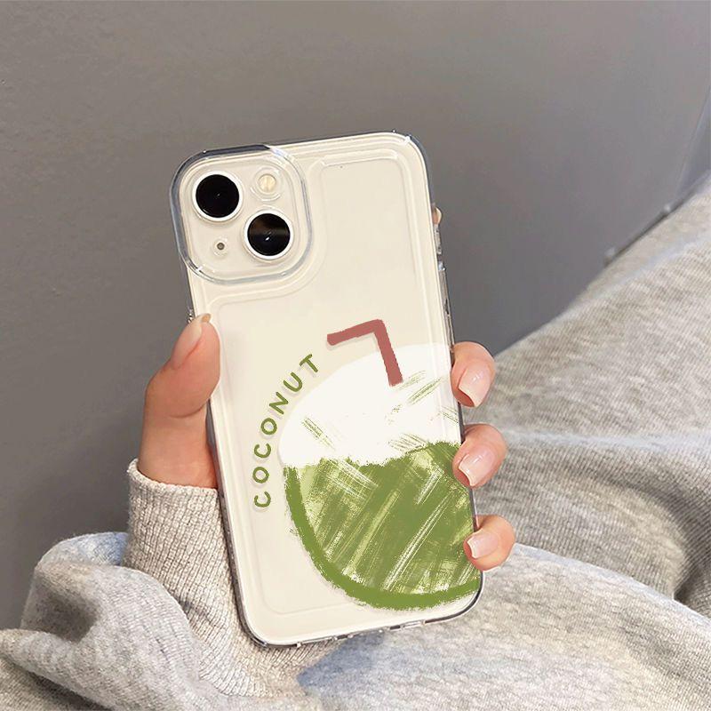 

Летний прозрачный чехол для телефона с арбузом и кокосом для iPhone 16 15 11 12 14 13 Pro Max Mini X XS XSMax XR 7 8 Plus SE4 16e Милые чехлы iPhone 14 Plus