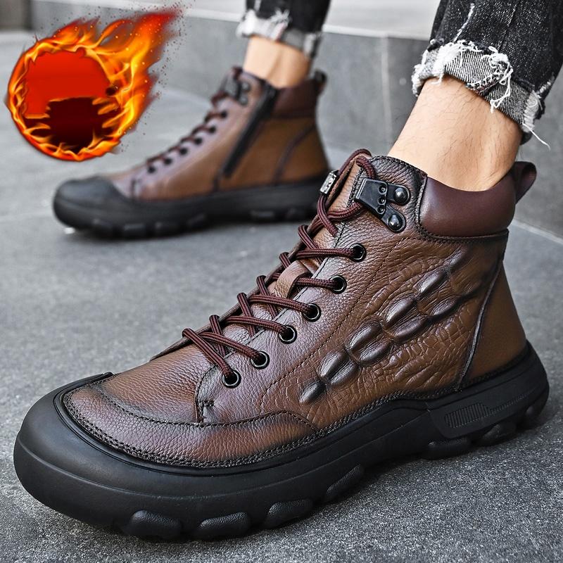 High Quality Genuine Leather High-top Boots Hiking Durable Retro Style Casual Work Boots Winter Thick Bottom Non-Slip Mens Shoes