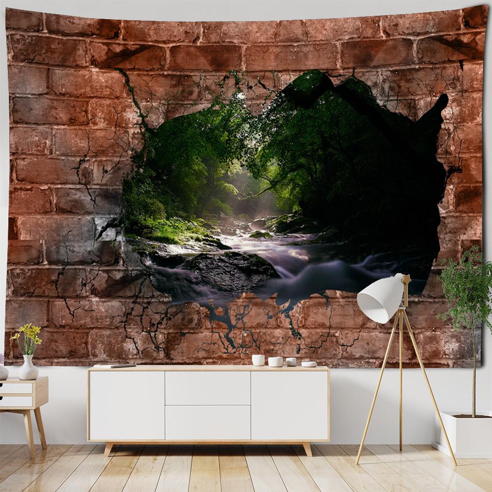 3D Stone Wall Dinosaur Landscape Tapestry Wall Hanging Cartoon Home Decoration Background Cloth Dormitory Living Room Bedroom