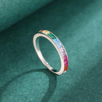 Glänzender Quadratischer Bunter Zirkonia Dünner Ring Mode Fingerband Schmuck für den Alltag Vielseitige Stilvolle Accessoires Geschenk