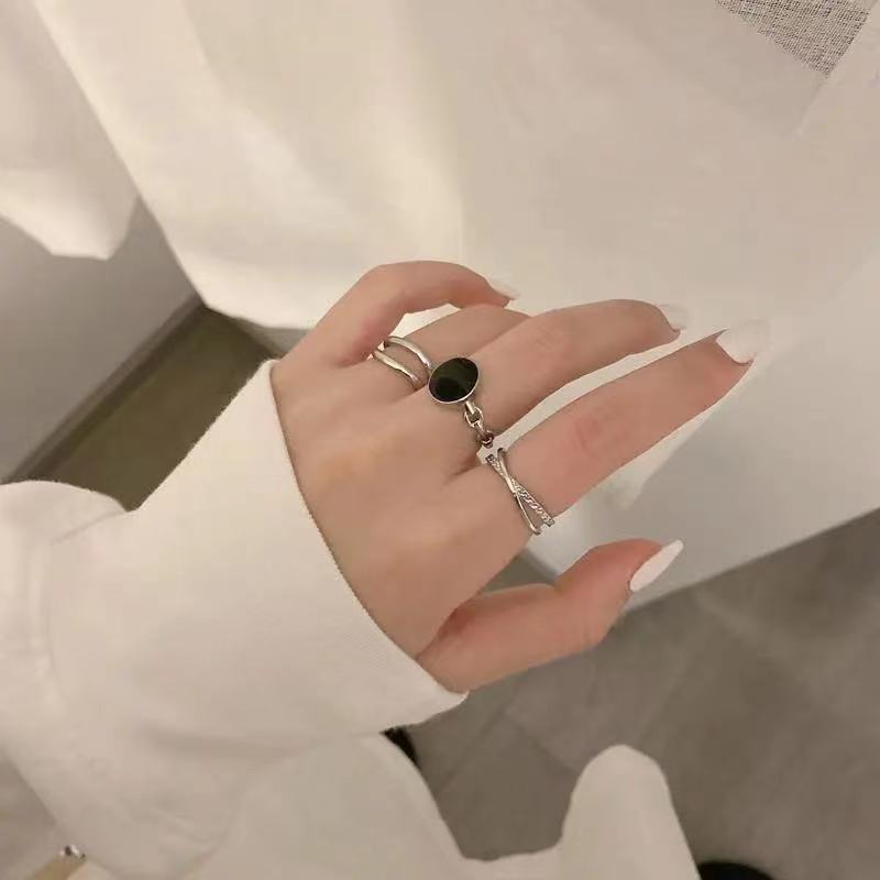 5pc Punk Metal Geometry Circular Rings Set Opening Index Finger Accessories Buckle Joint Tail Ring for Women Jewelry Gifts