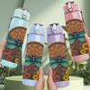 1PC Dragonfly Sunflower Art 750ml Color Plastic Sports Water Bottle Leakproof Flip Straw Lid Suitable for Sports Office Home Use