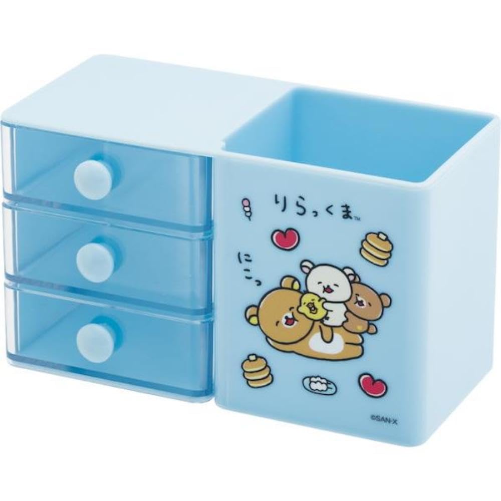 Rilakkuma H80 x W138 x D65mm San-X Multi-Pen Stand, Blue, FB56102, Size