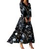 Women’s Long Sleeve V Neck Maxi Dress with Floral Print Loose Fit Lightweight Casual Style for Daily Wear