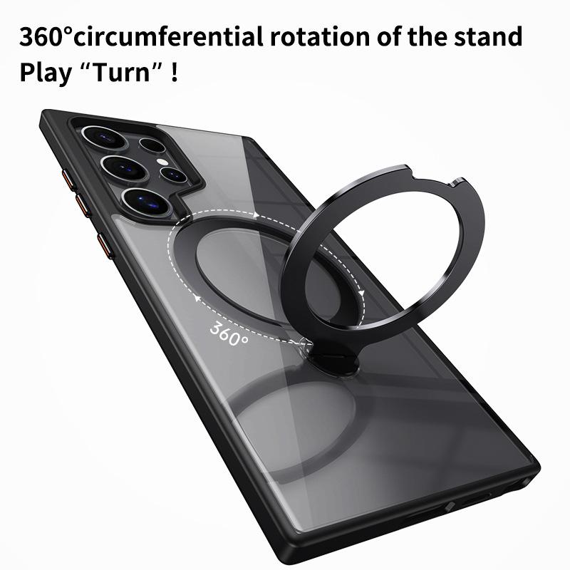 Suitable for Samsung S24ULTRA Mobile Phone Case Thin 360 Rotating Non Inductive Flat Bracket Magnetic Suction PC Sheath