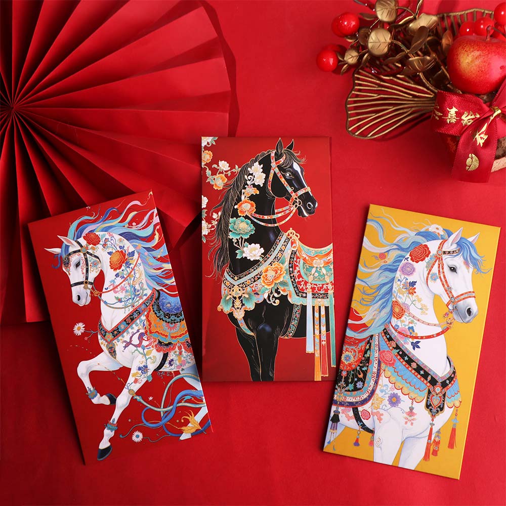 6 pieces Horse Year Design Chinese New Year Envelope Cartoon Traditional Money Envelope Creative Blessing Lucky Red Pockets