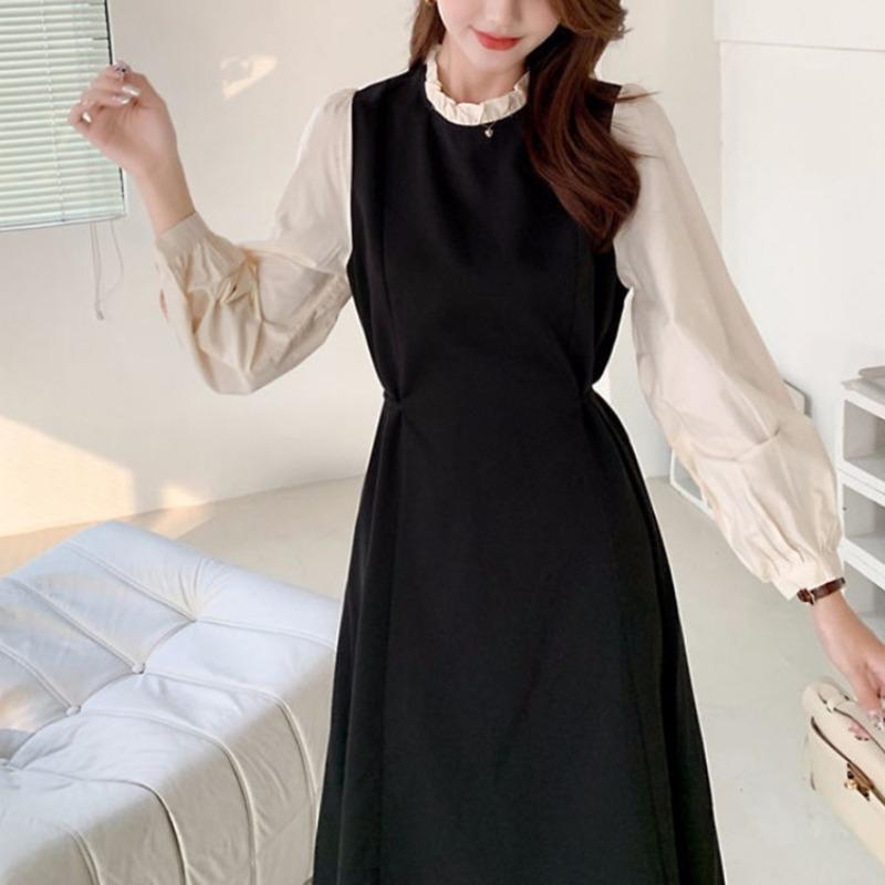 Autumn and Winter French Style Long-sleeved Small Dress Children Dress Waist Slimming A-line Long Dress