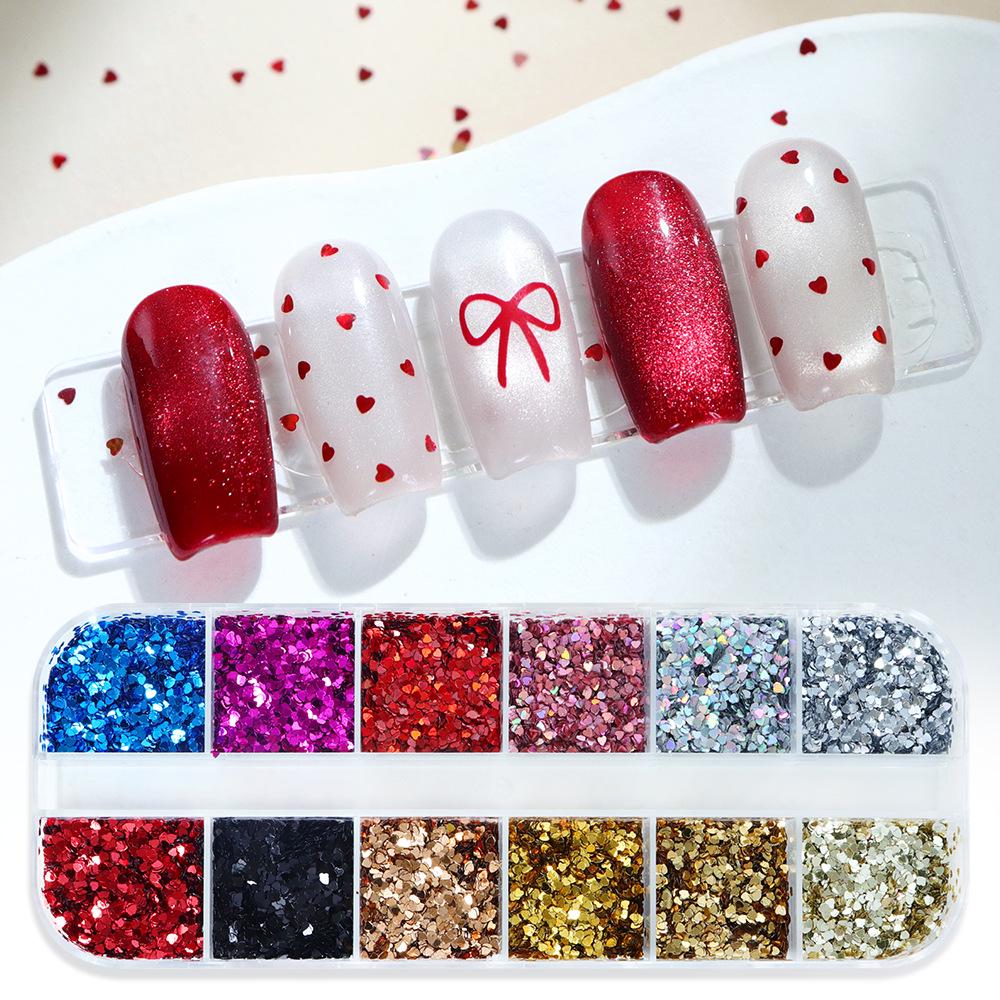 12-Grid Mini Heart Laser Nail Glitter 1mm Valentine s Day Decorations