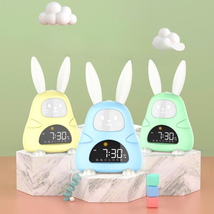 New Cartoon Rabbit Colorful Night Light Children LCD Digital Electronic Silicone Charging Creative Table Alarm Clock