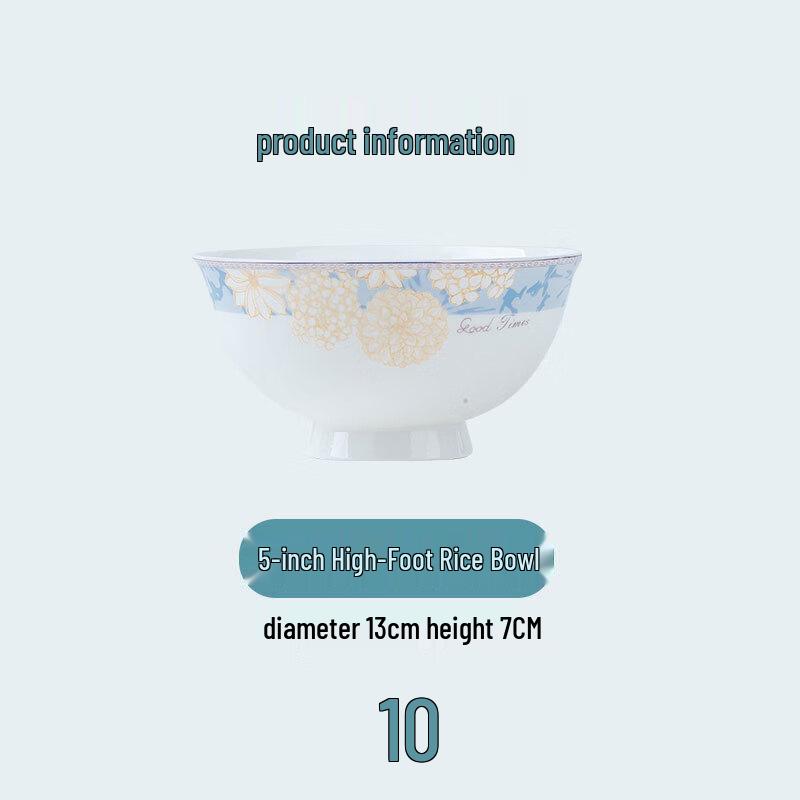 Ceramic Nordic 5-inch High-Foot Rice Bowl Set of 10