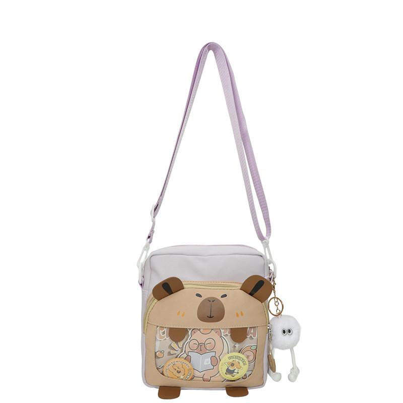 Capybara Cute Mini Nylon Crossbody Bag With Zipper Pocket For Daily Use