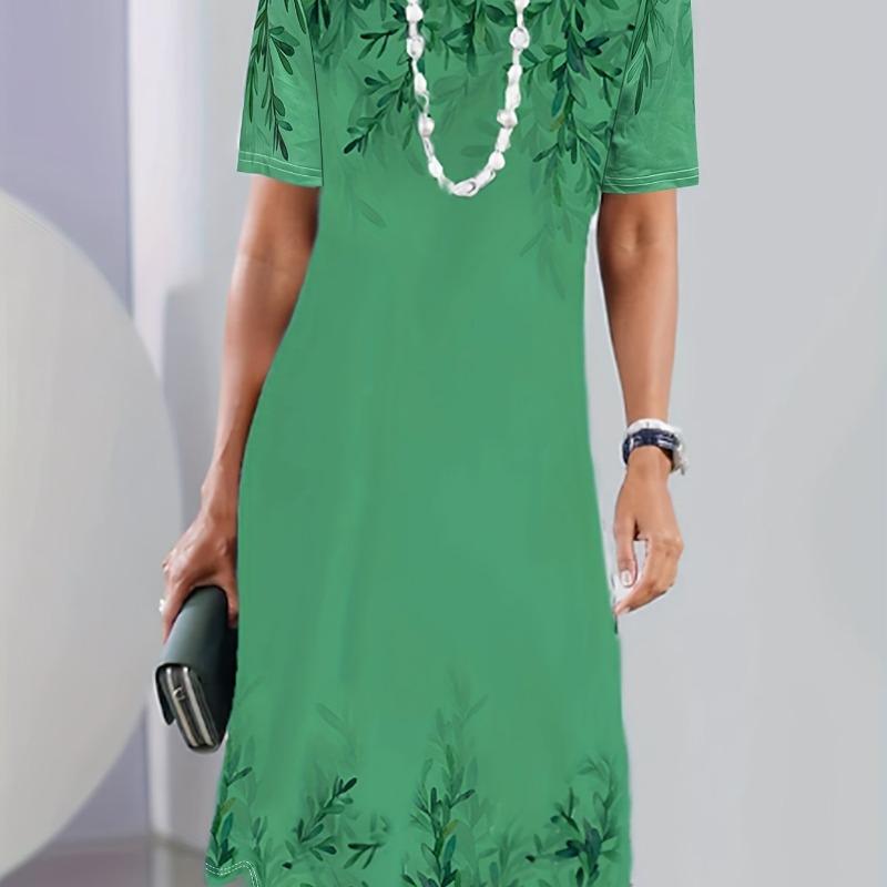 Fashionable and Elegant Plant Printed Women's Dresses for Spring, Summer, and Autumn