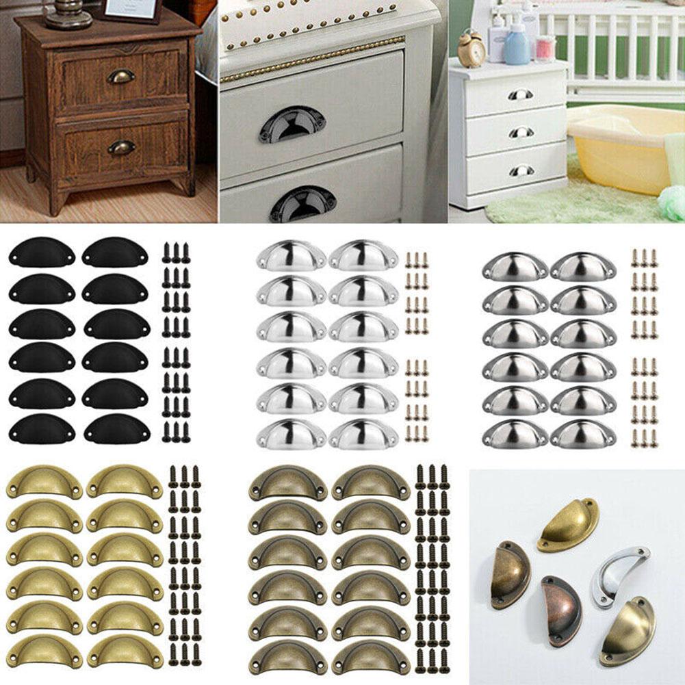12Pcs Shell Furniture Handles Cabinet Pulls Drawer Knobs Half Moon Kitchen Cupboard Wardrobe Door Handle Antique Hardware