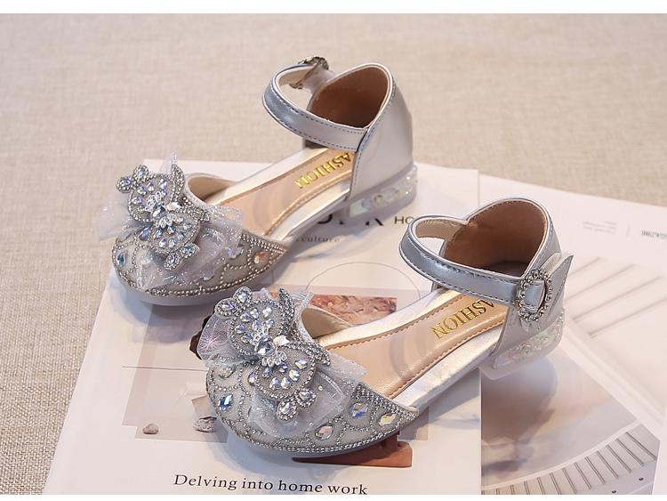 Bow High Heel Girls' Sandals: Summer Closed-Toe Crystal Princess Shoes 2025 - Soft Sole for Comfort