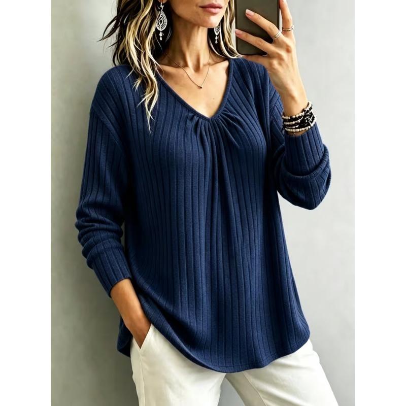 Women S Loose V Neck Long Sleeve Pullover Knit T Shirt