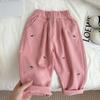 Girls Casual Pants Autumn Cherry Sweet Embroidery Loose Autumn Outfit for Girls Stylish Baby Girl Pants Spring