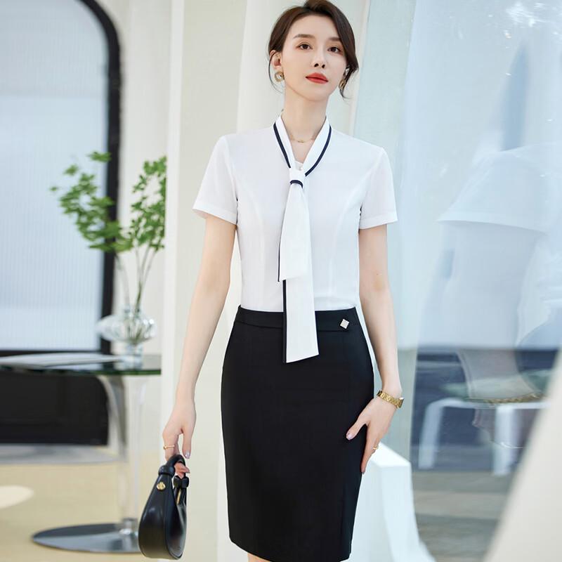 Women's V-Neck Short-Sleeve Chiffon Professional Blouse
