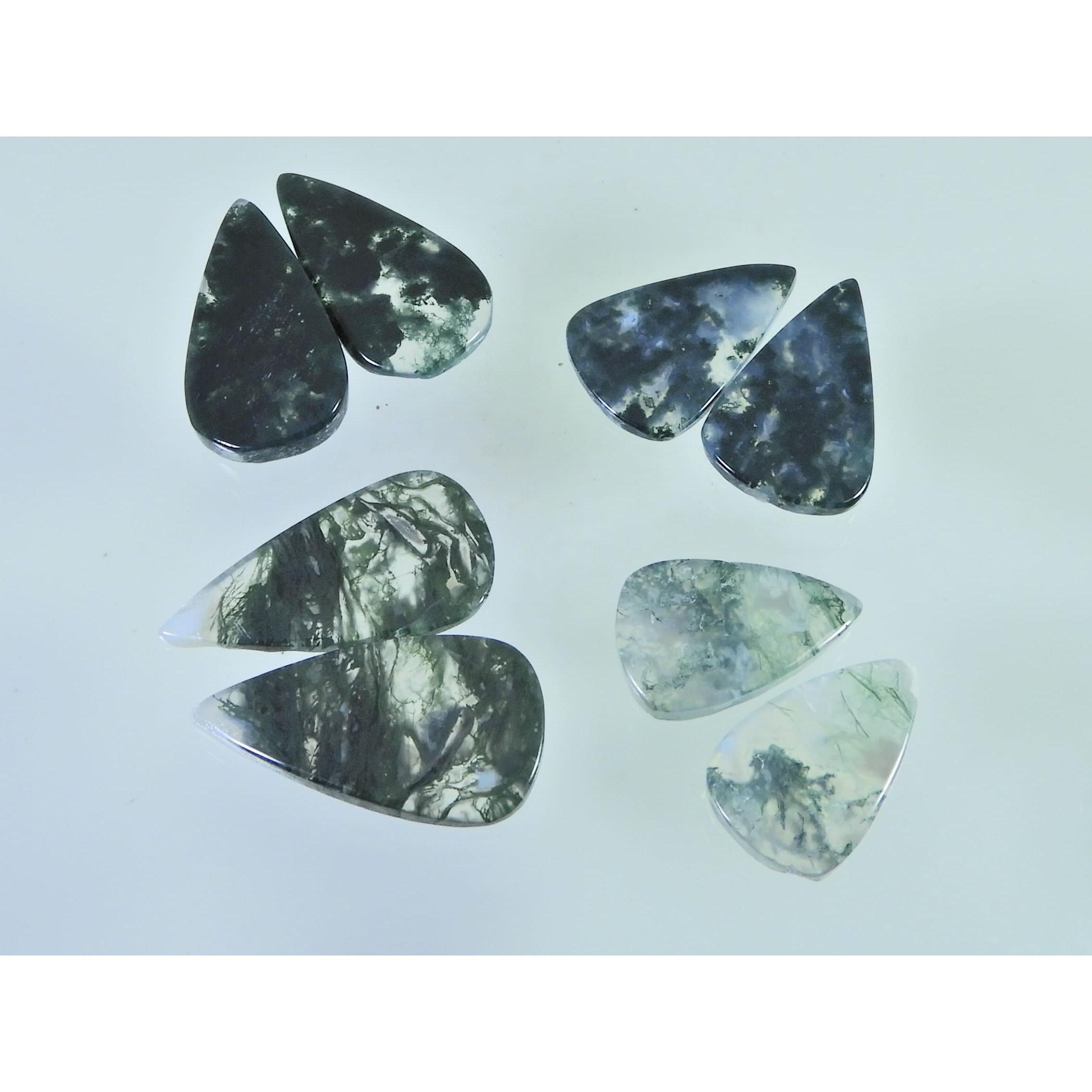 120Cts. Natural Moss Agate Matched Pair Pear Cabochon Gemstone 4 Pair Lot C-2275