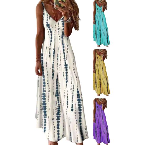 Women Dress V Neck Loose Type Pullover Irregular Stripe Print Contrast Color Dating Dress Daily Clothes