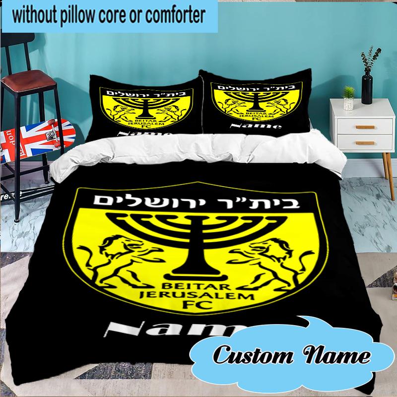 Custom Name Beitar FC Crest Bedding Set 3pcs, Bedding Set Including 1pc Duvet Cover And 2pcs Pillowcases for Bedroom, Dormitory Gift
