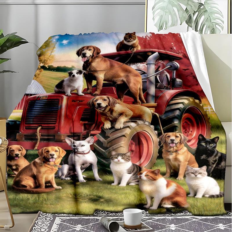 Farm Animals Countryside Scenery Fleece Printed Flannel Blanket, Warm Soft Throw Sofa Bed Blanket