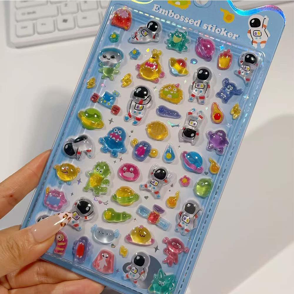 1pcs Cute Marine Animals Astronauts 3D Relief Stickers Kawaii Cartoon Creative Embossed Decals Laptop Phone Notebook Sticker Toy