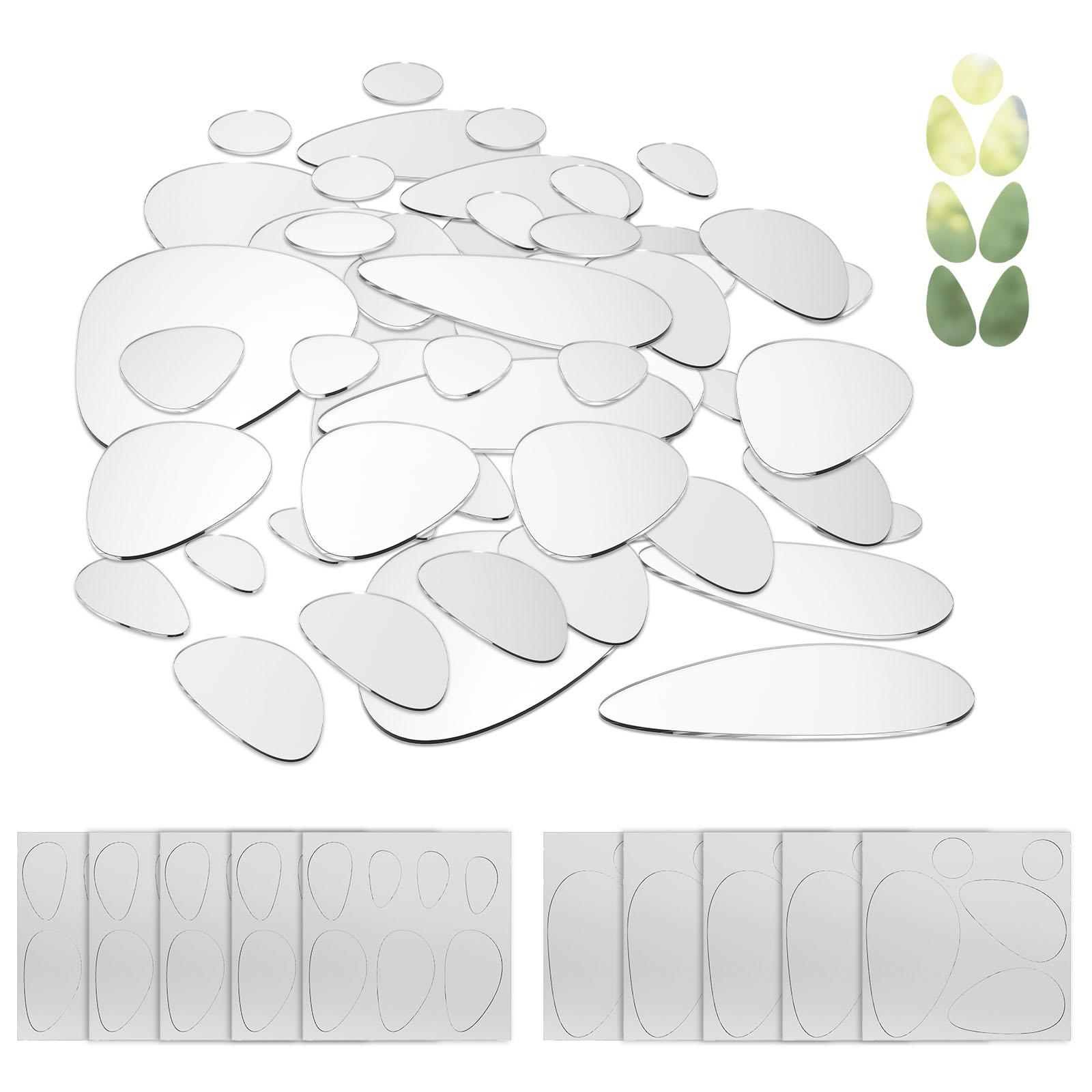 

60Pcs Silver Pebble Mirror Tiles Irregular Geometric Cobblestone Pattern Mirror Stickers Self Adhesive Acrylic Mini Wall Sticker