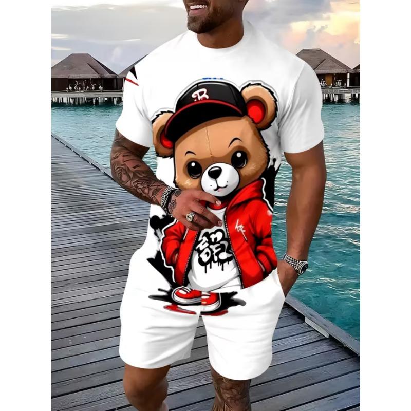 Urban street fashion trend men's round neck short sleeved shorts set, outdoor simple casual and comfortable