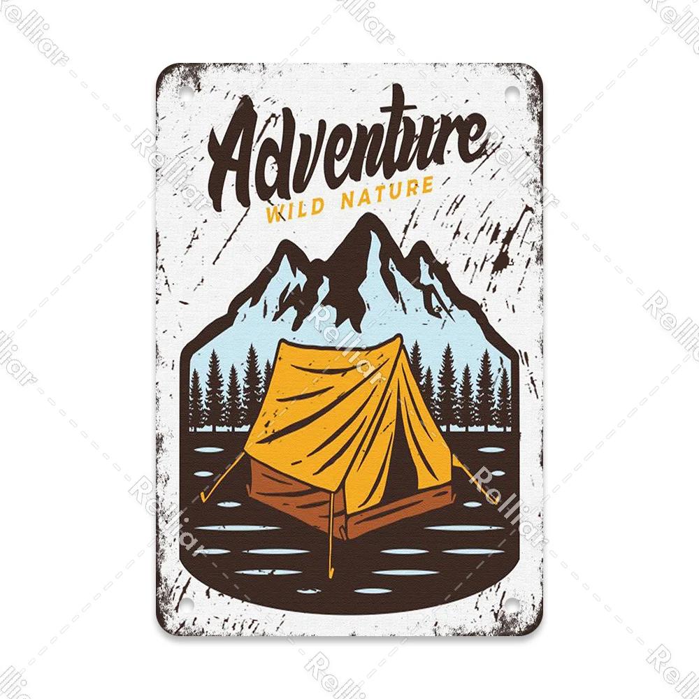 Retro Happy Camper Dekoracyjny Talerz Przygoda na Zewnątrz Metalowy Znak Blaszany Symbol Dzikiej Przyrody Ornament Plakat Dekoracja Domowego Baru Klubu Tablica