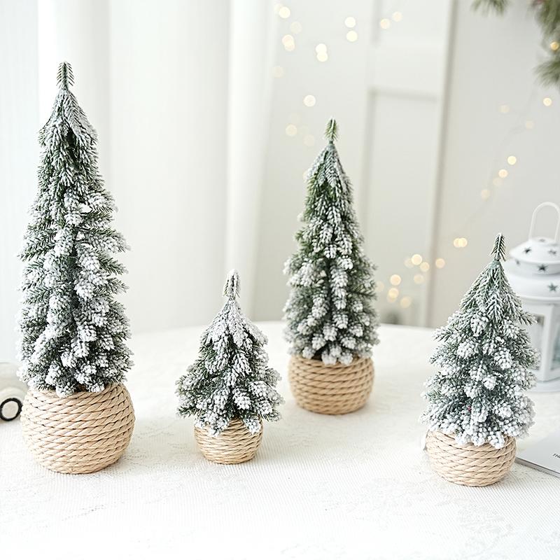 1PC Small Green Christmas Decor Plastic Christmas Tree Window Display Decor Flocked Artificial Christmas Tree
