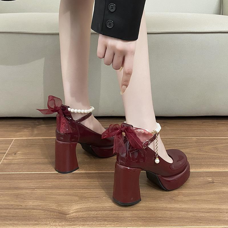 High Heels, Light Mouth Mary Jane Small Leather Shoes for Women's Summer New Versatile Retro Mary Jane Shoes with Skirts